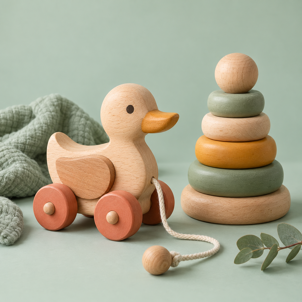 Wooden duck and stacking rings